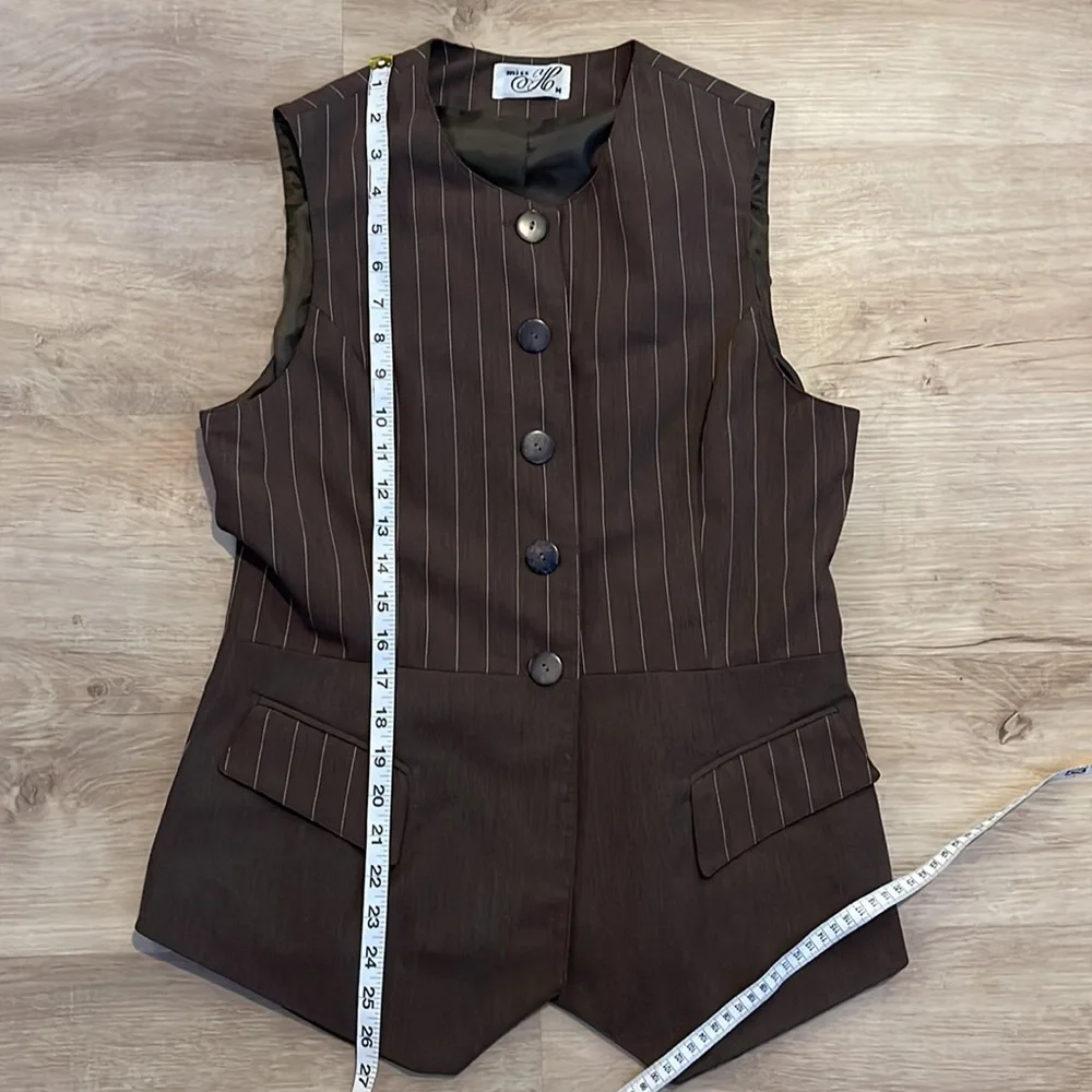 Miss Me Vintage Trending Longline Vest sz M (runs small) Brown Pinstripe - Picture 6 of 15